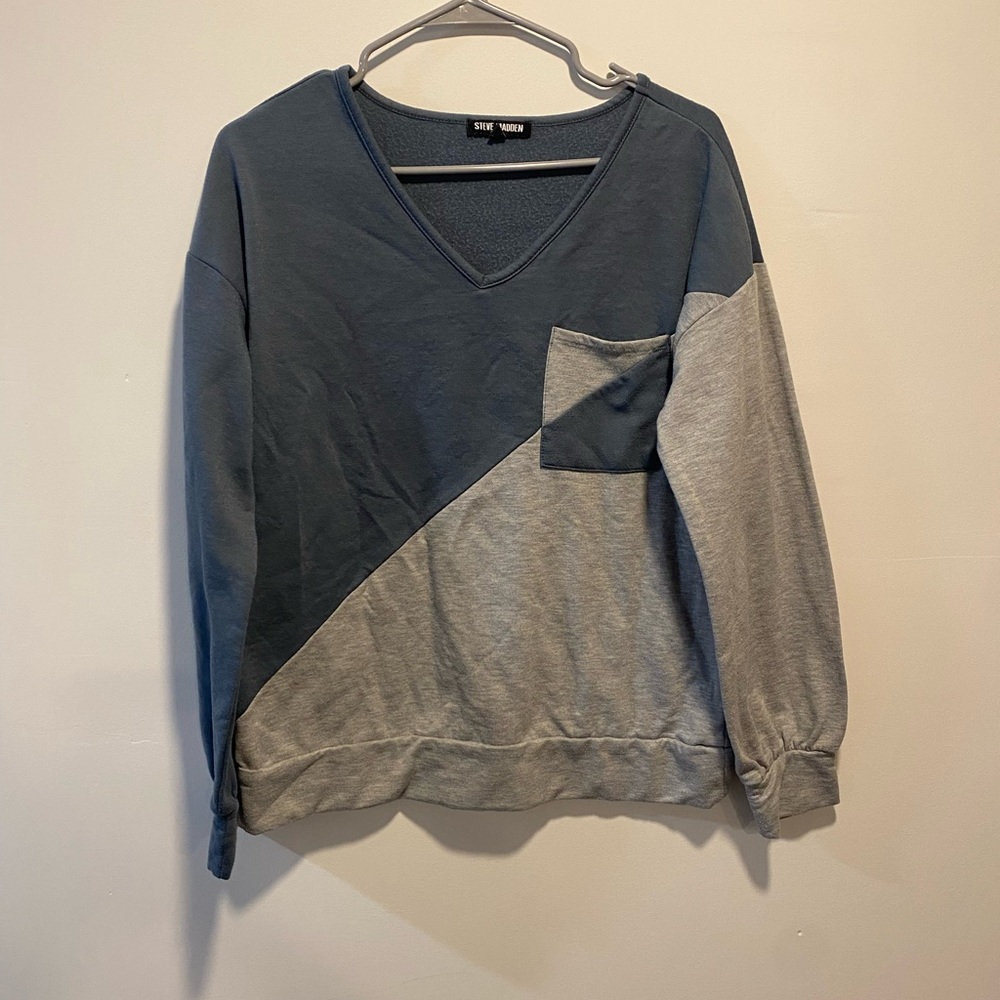 Blue and Gray V-Neck Sweater